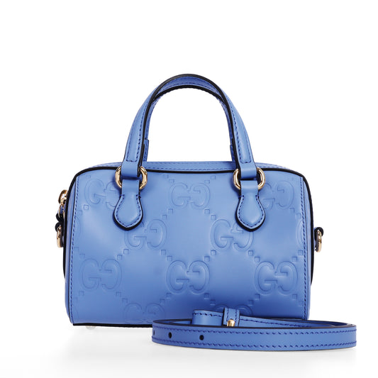 Pre-Owned Gucci Blue GG Embossed Leather Crossbody Bag 10140495