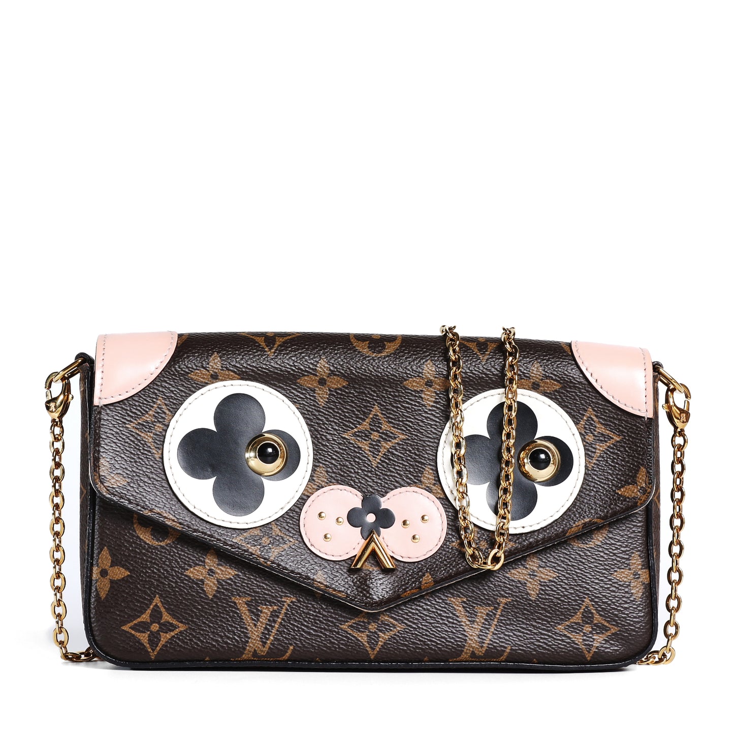 Pre-Owned Louis Vuitton Monogram Canvas Pochette Felicie Brown Pink Coated Canvas Shoulder Bag 10573383