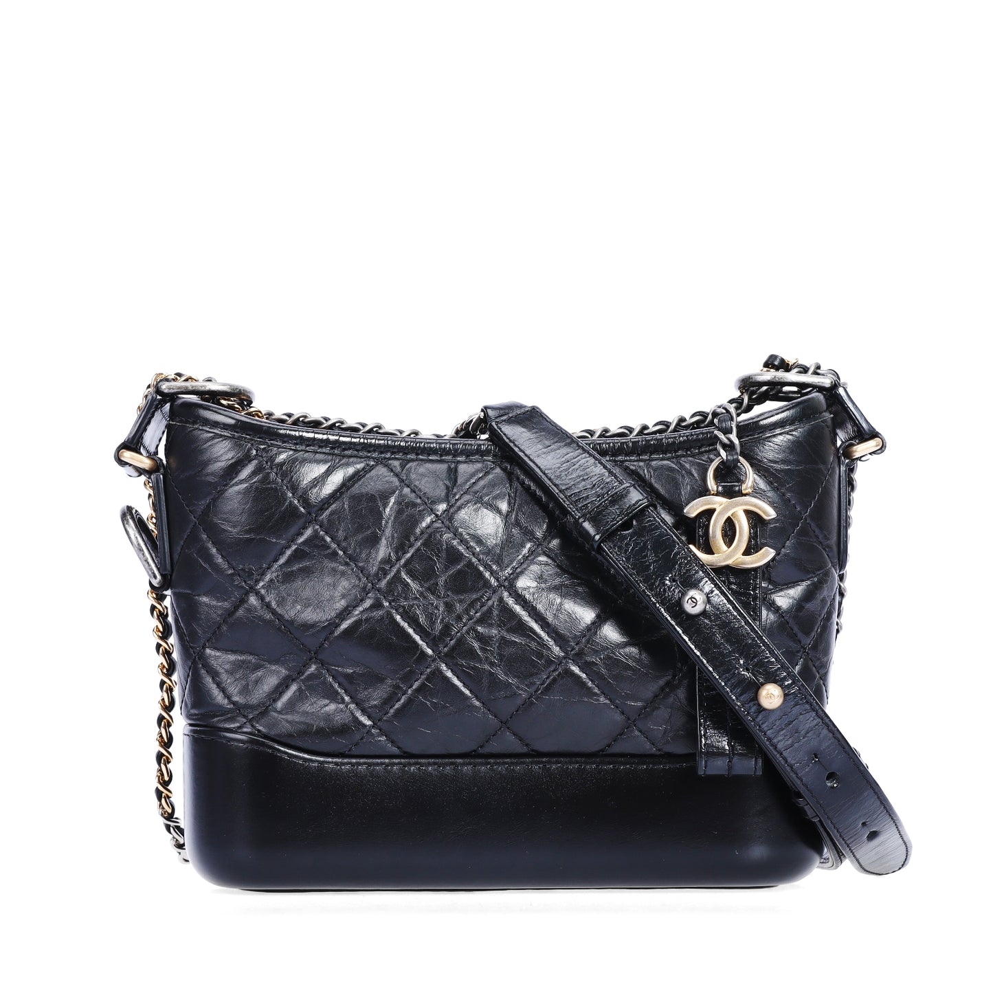 Pre-Owned Chanel Gabrielle Small Black Calfskin Hobo Crossbody Bag 11198048