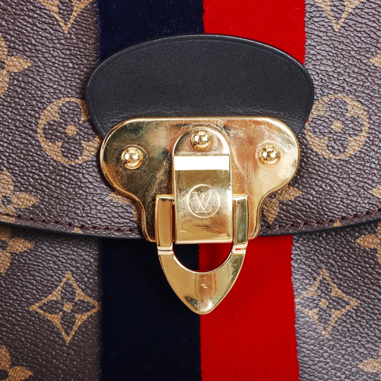Pre-Owned Louis Vuitton Georges Brown Monogram With Red and Blue Stripe Coated Canvas Shoulder Bag 11311729