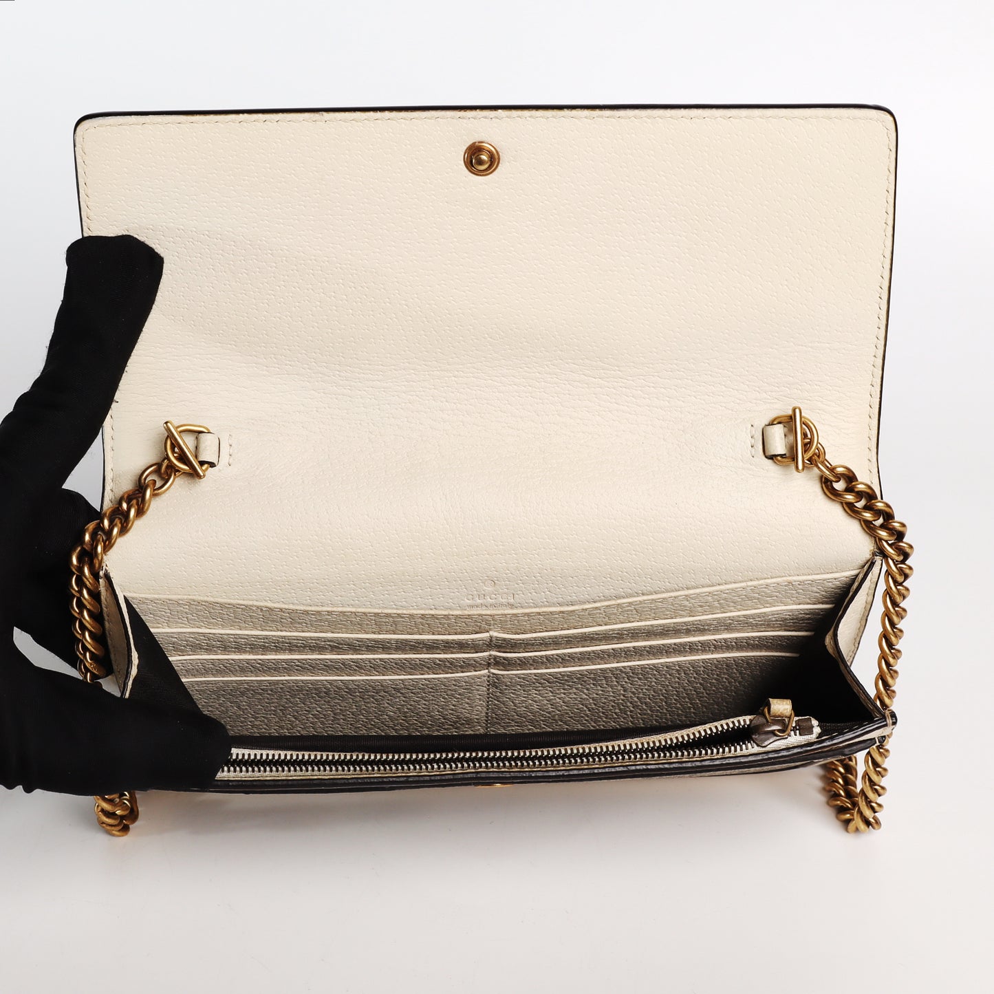 Pre-Owned Gucci Queen Margaret Beige GG Supreme Coated Canvas Wallet on Chain  13054235 L