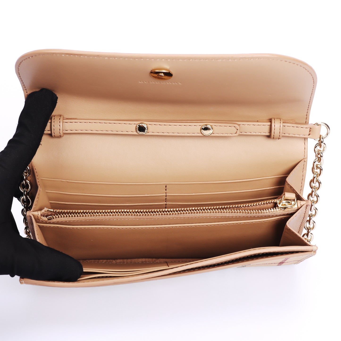 Pre-Owned Burberry Haymarket Check Beige Coated Canvas Wallet on Chain 13491637