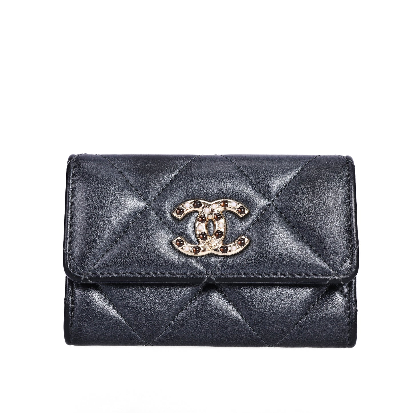 Pre-Owned Chanel 19 Black Quilted  Lambskin Small Wallet 14217671