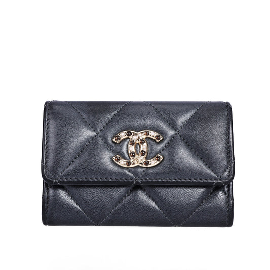 Pre-Owned Chanel 19 Black Quilted  Lambskin Small Wallet 14217671