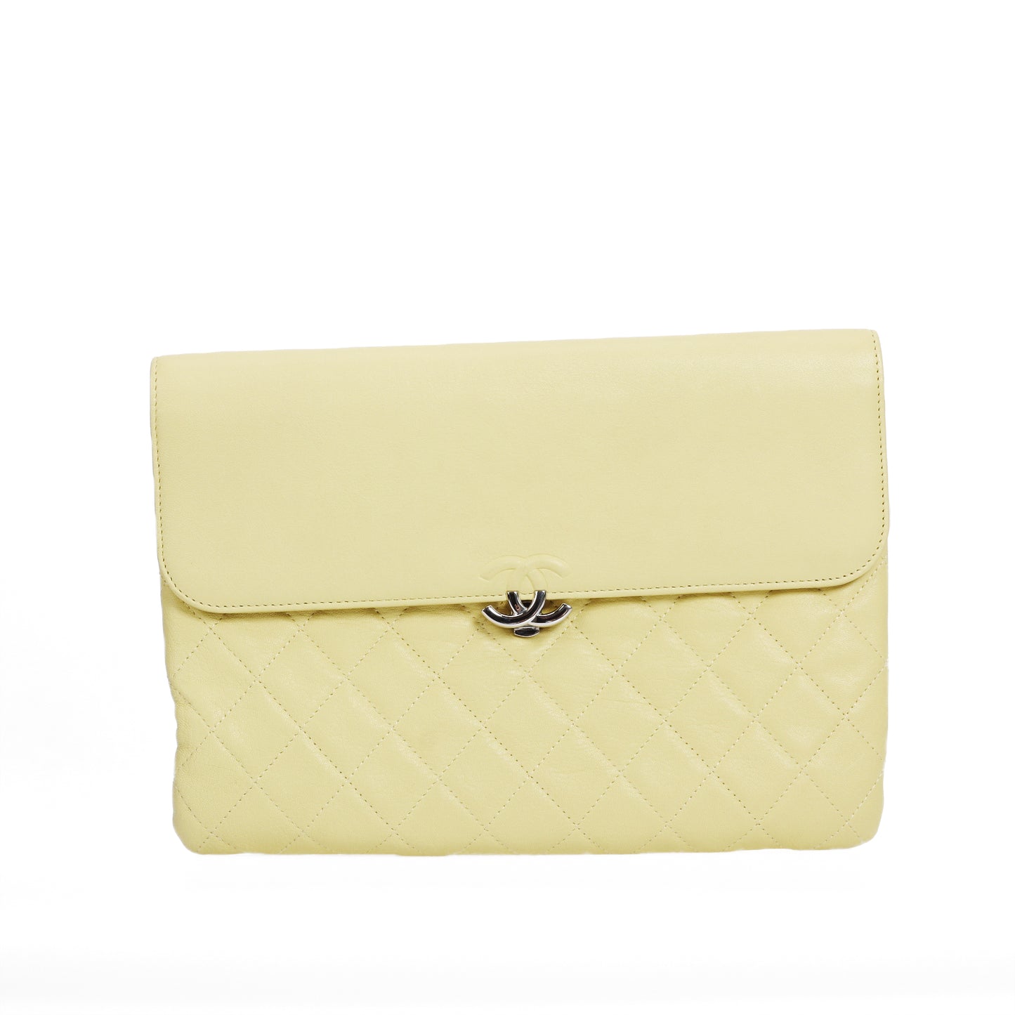 Pre-Owned Chanel Yellow Quilted Lambskin Flap Clutch 14495966