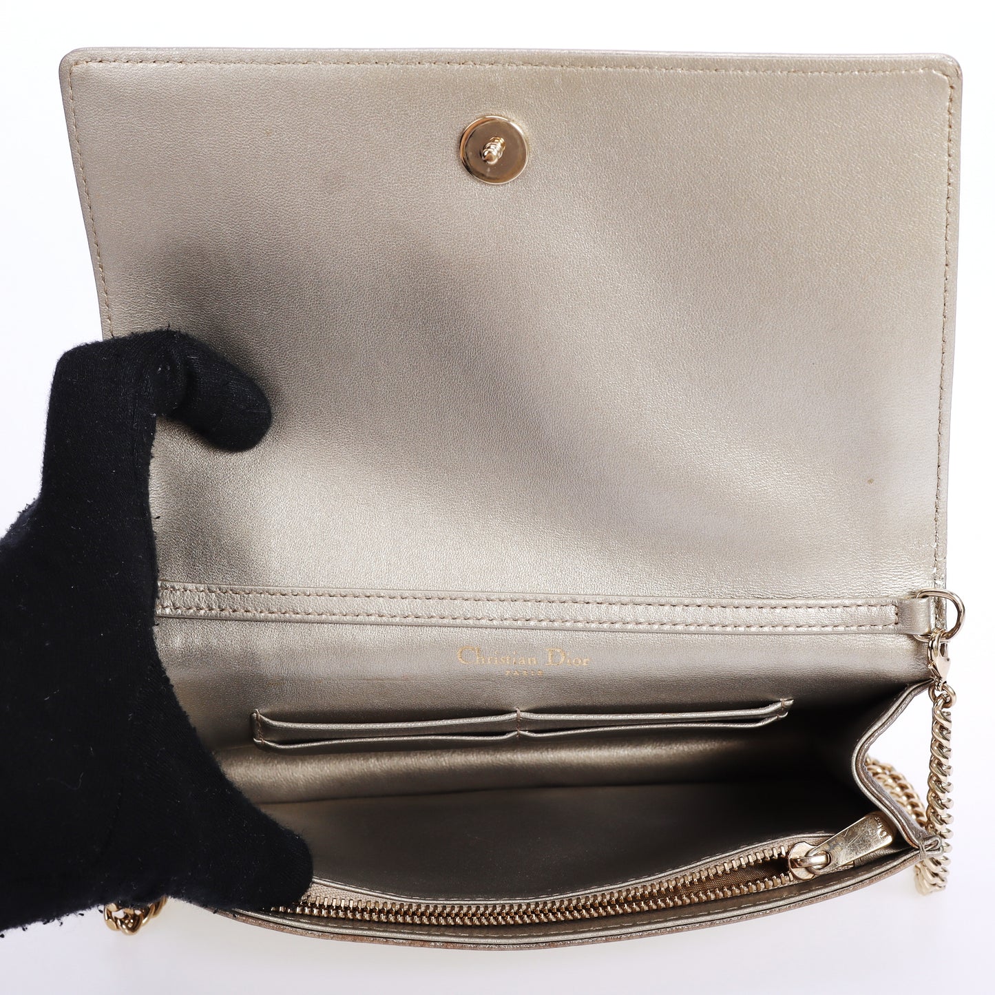 Pre-Owned Christian Dior Diorama Gold Metallic Calfskin Leather Crossbody Bag 16062252