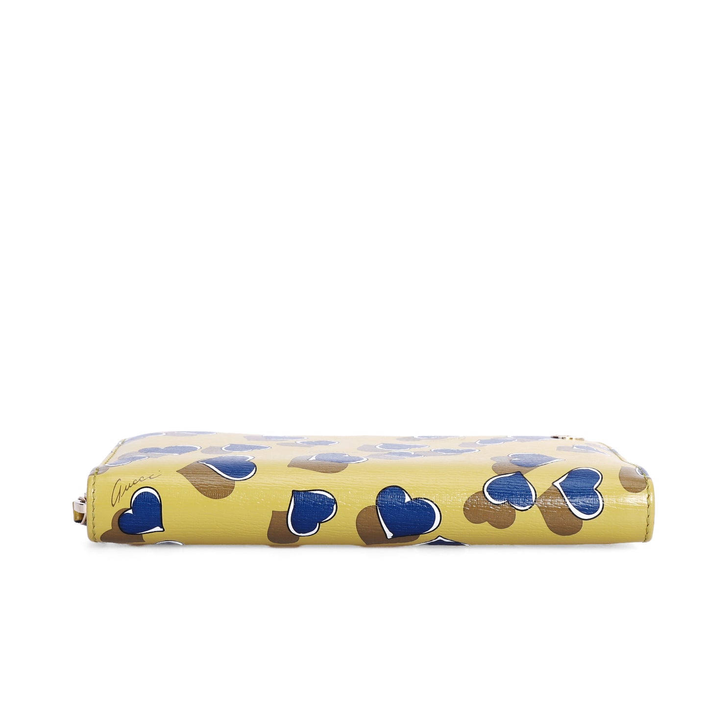 Pre-Owned Gucci Yellow Heart Print Calfskin Zip-Around Wallet 16261906