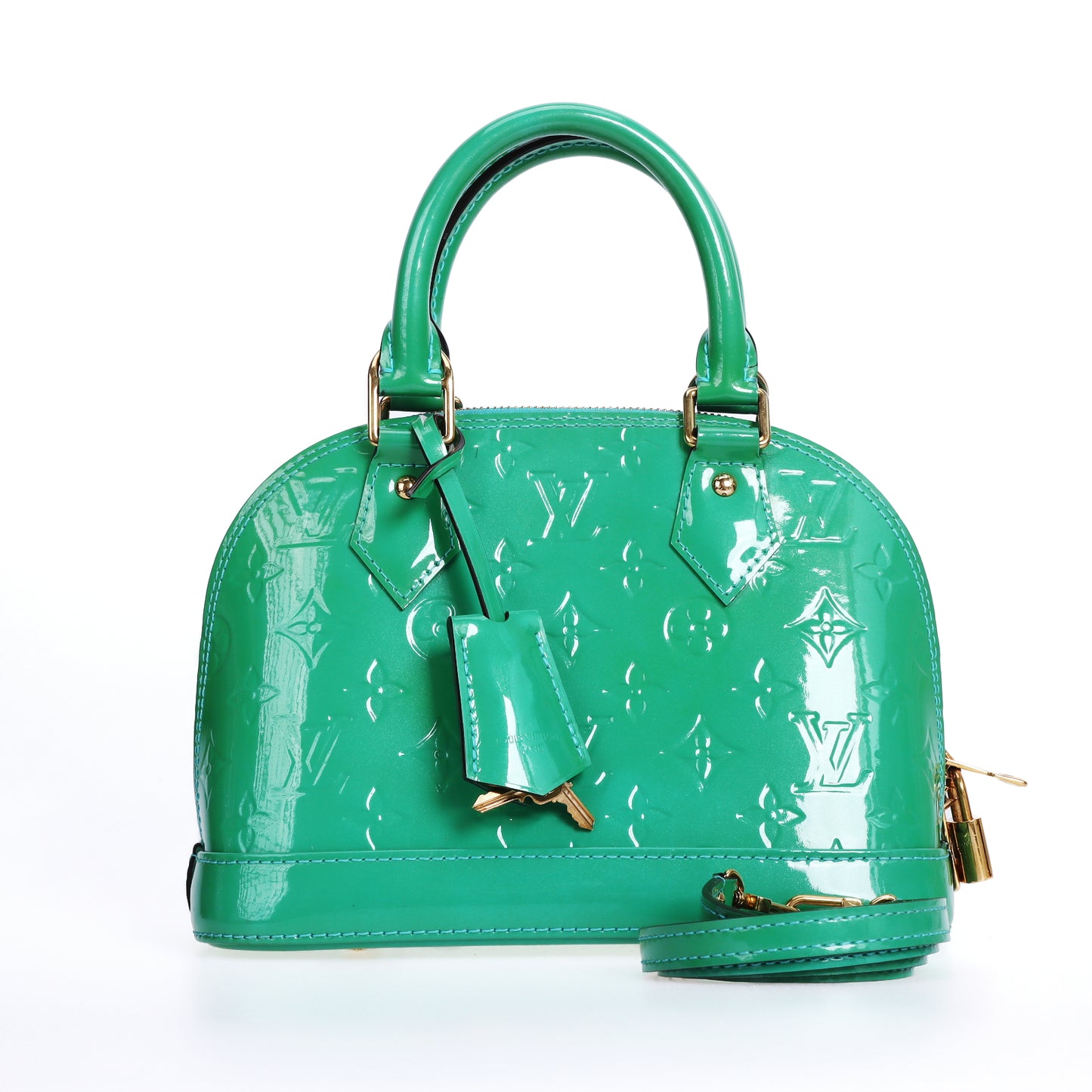 Pre-Owned Louis Vuitton Alma BB Green Patent Leather Shoulder Bag 19387742