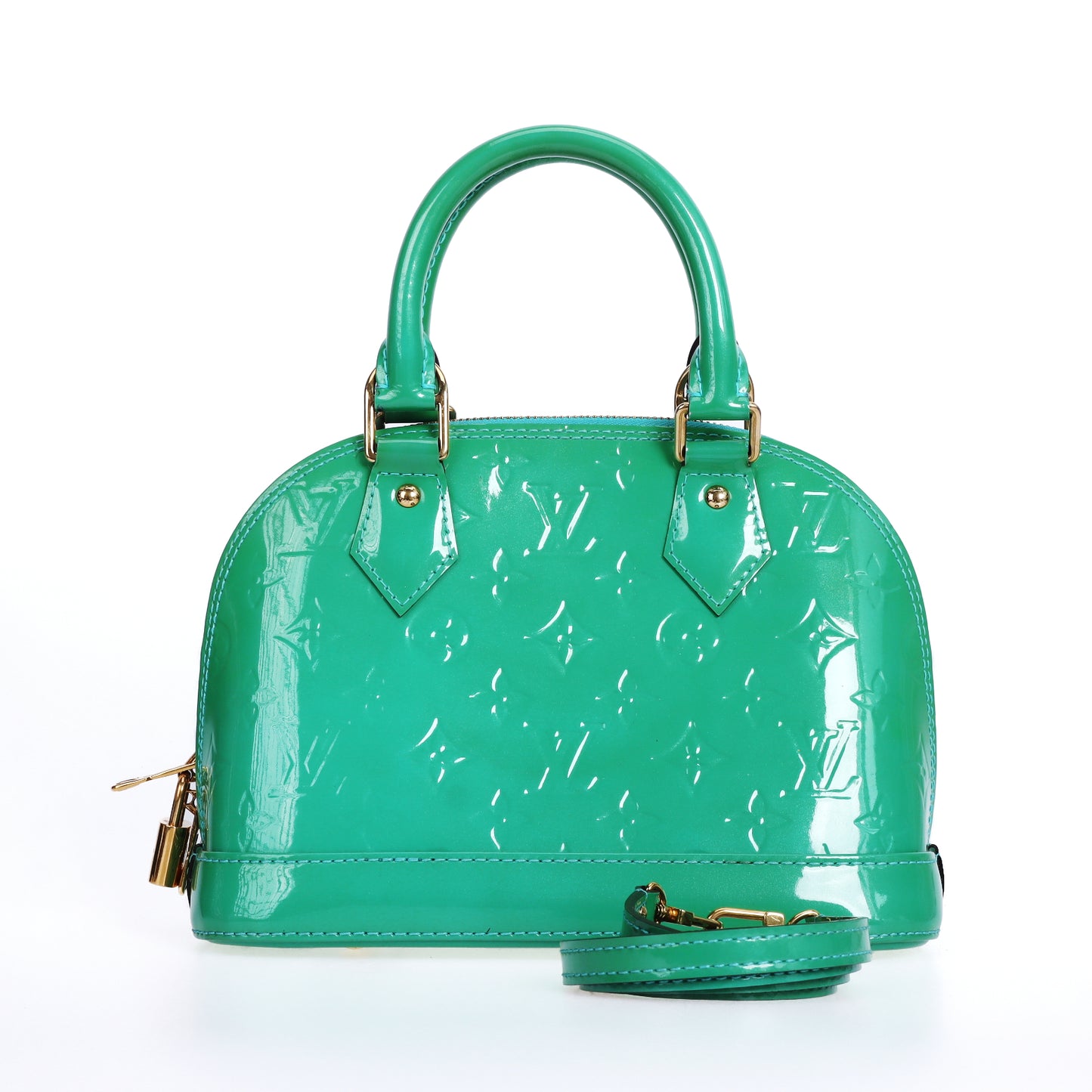 Pre-Owned Louis Vuitton Alma BB Green Patent Leather Shoulder Bag 19387742