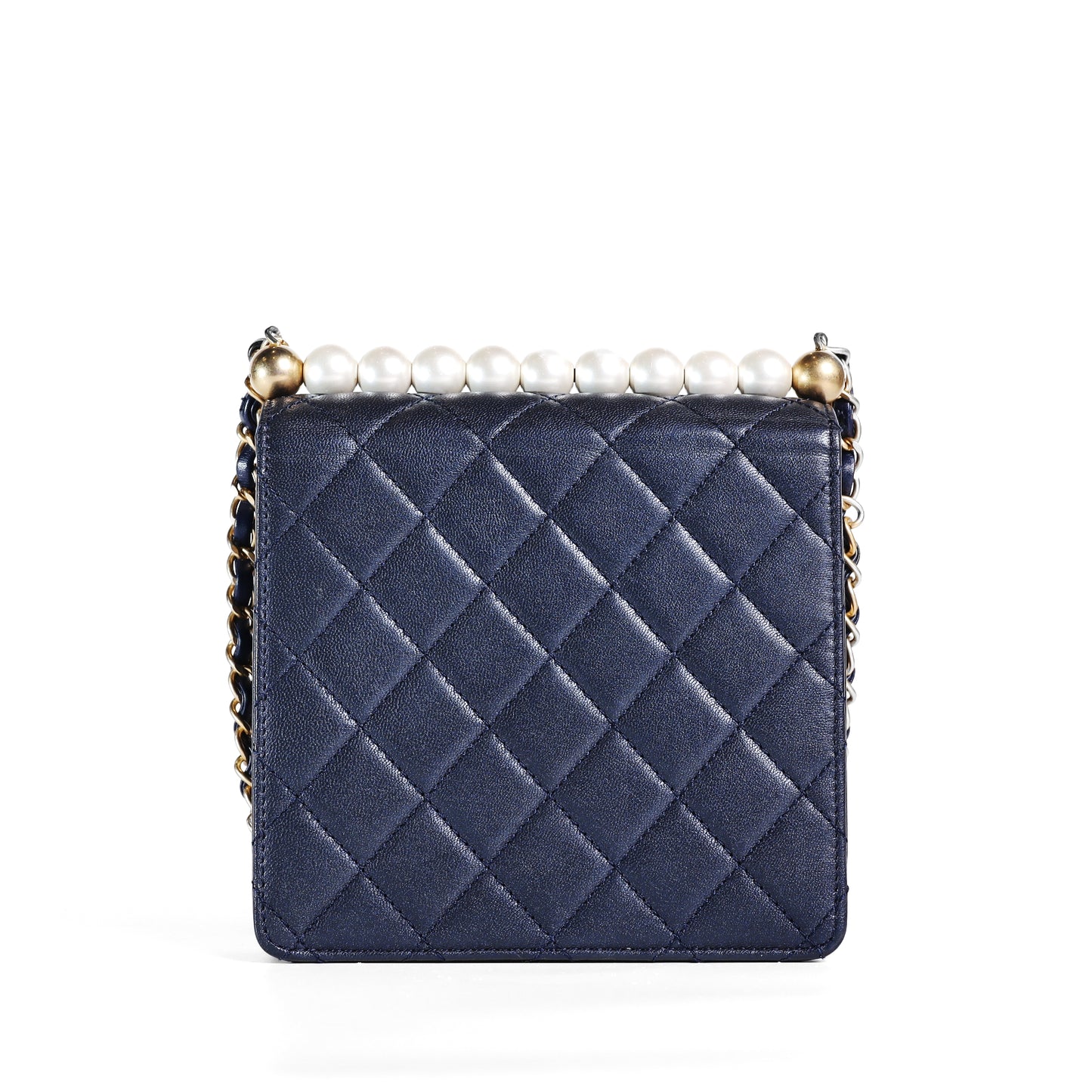 Pre-Owned Chanel CLASSIC FLAP Navy Quilted Lambskin Crossbody Bag 20152307
