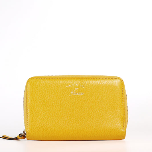 Pre-Owned Gucci Yellow Grained Calfskin Zip-Around Wallet 20211245