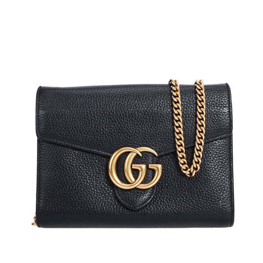 Pre-Owned Gucci GG Marmont Black Calfskin Wallet on Chain 22276960
