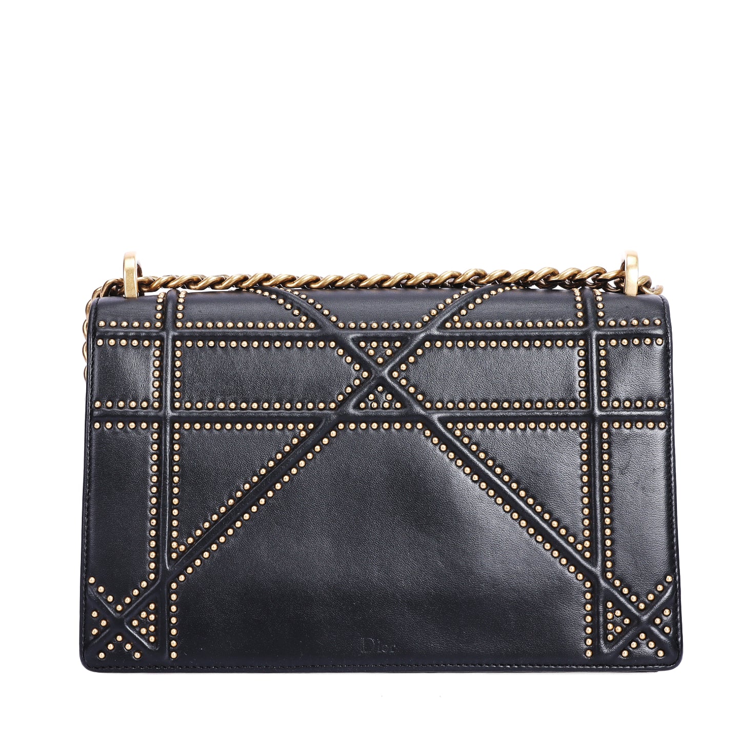 Pre-Owned Dior Black Leather Diorama Studded wallet on chian 22507141