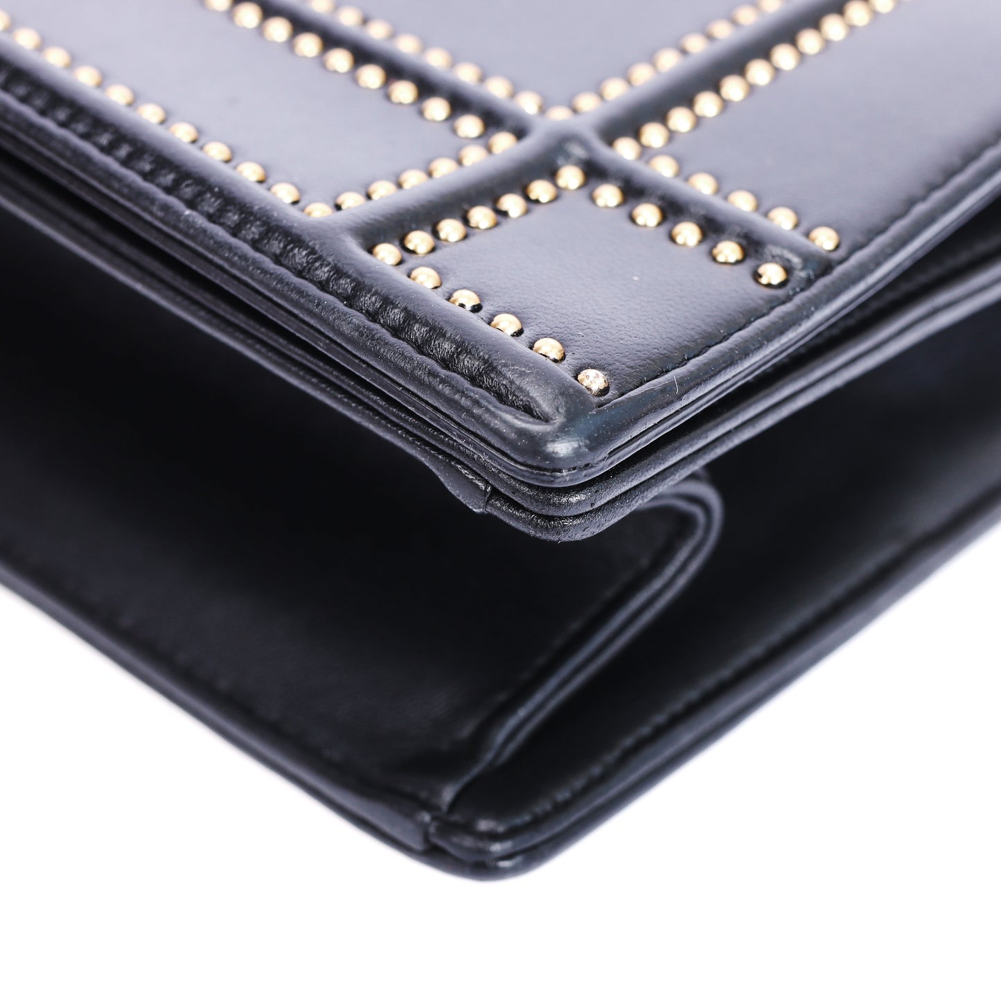 Pre-Owned Dior Black Leather Diorama Studded wallet on chian 22507141