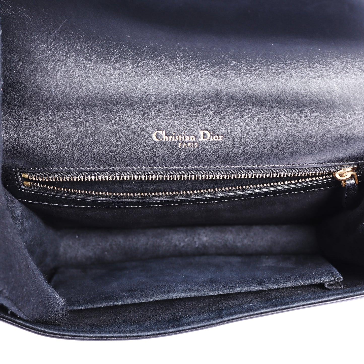 Pre-Owned Dior Black Leather Diorama Studded wallet on chian 22507141