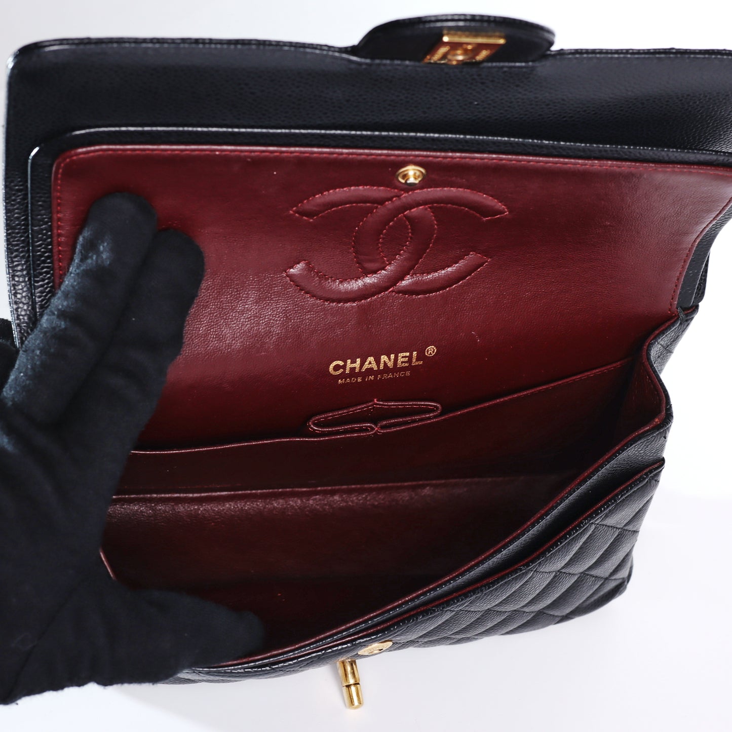 Pre-Owned Chanel Classic Flap Medium Black Quilted Calfskin Leather Crossbody Bag 25851194