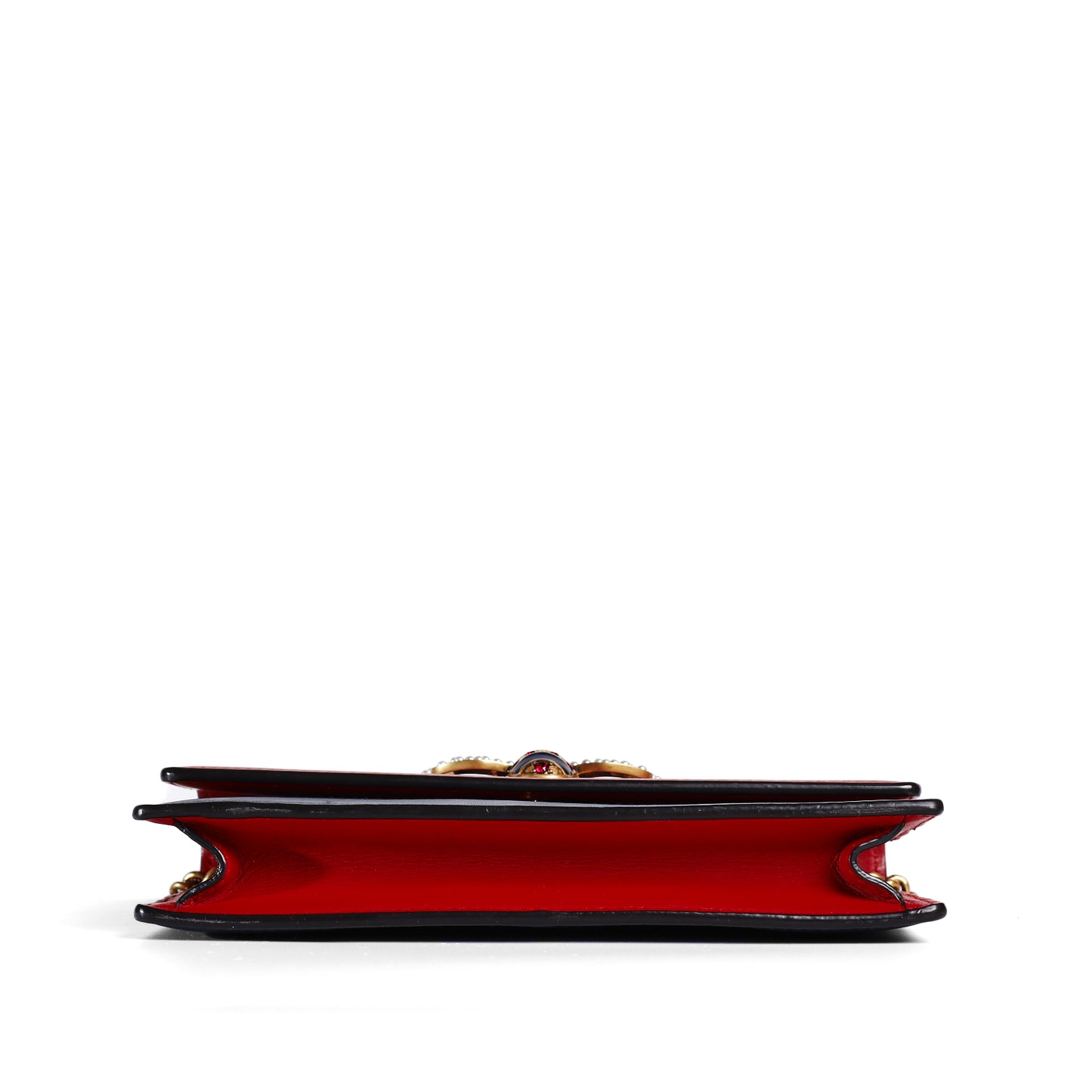 Pre‑Owned Gucci Queen Margaret Bee Off‑White / Red & Navy Calfskin Wallet on Chain 26232151