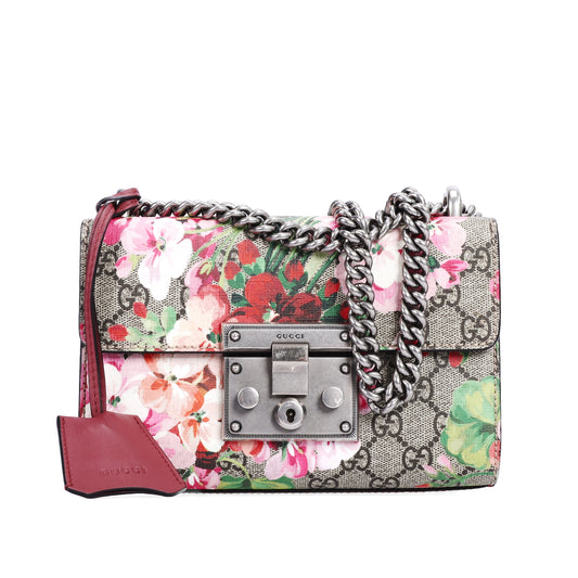 Pre-Owned Gucci Padlock GG Blooms Beige Coated Canvas Shoulder Bag 26879263