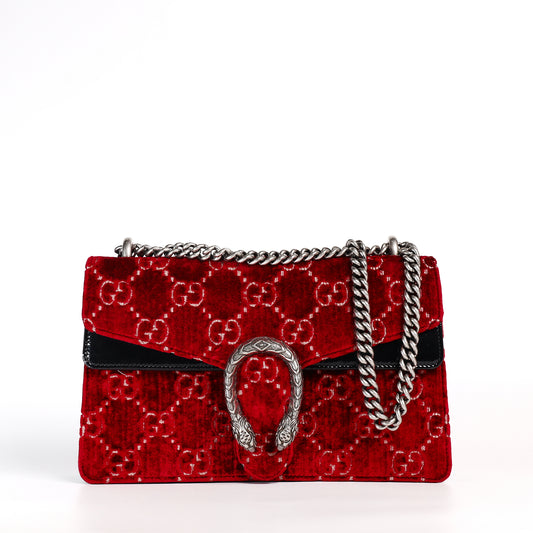 Pre-Owned Gucci Dionysus Small Size Red Velvet Shoulder Bag 27263432
