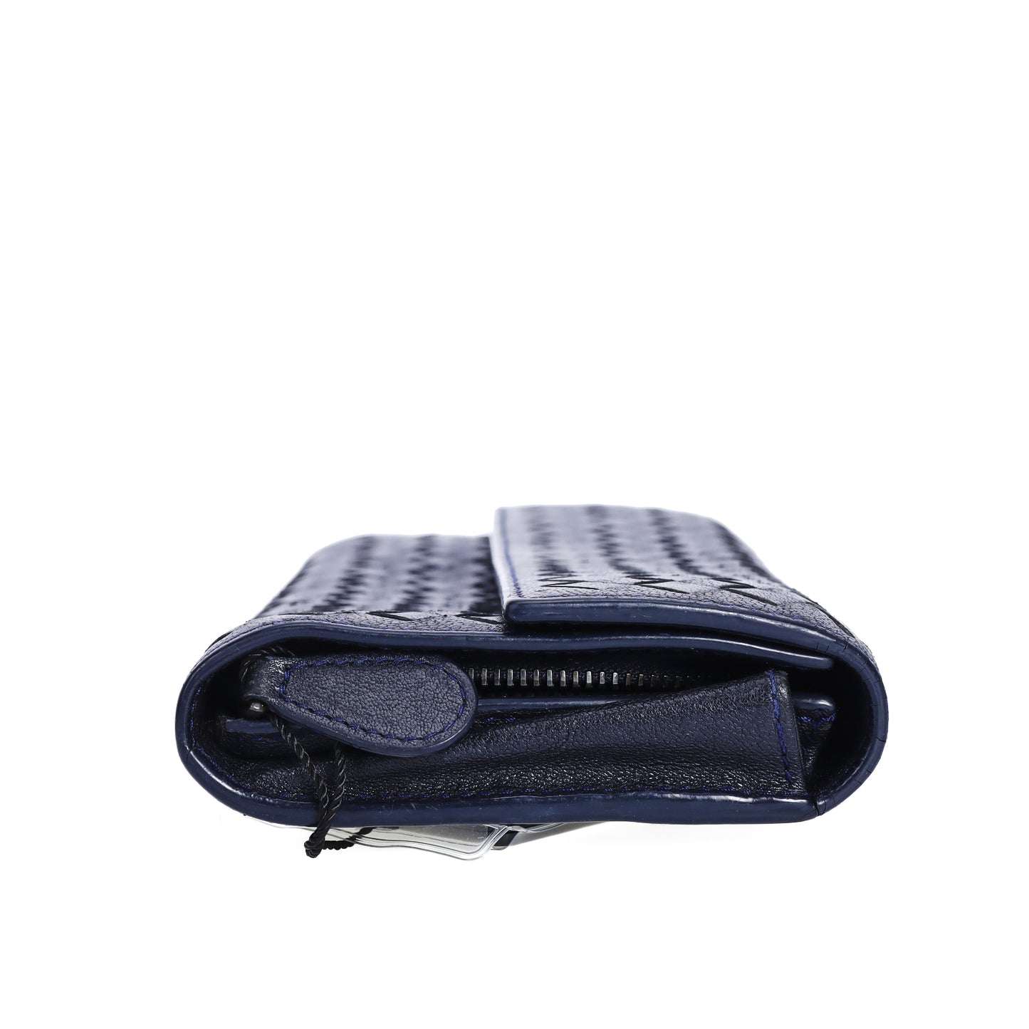 Pre-Owned Bottega Veneta Intrecciato Dark Blue Calfskin Long Wallet 27271253