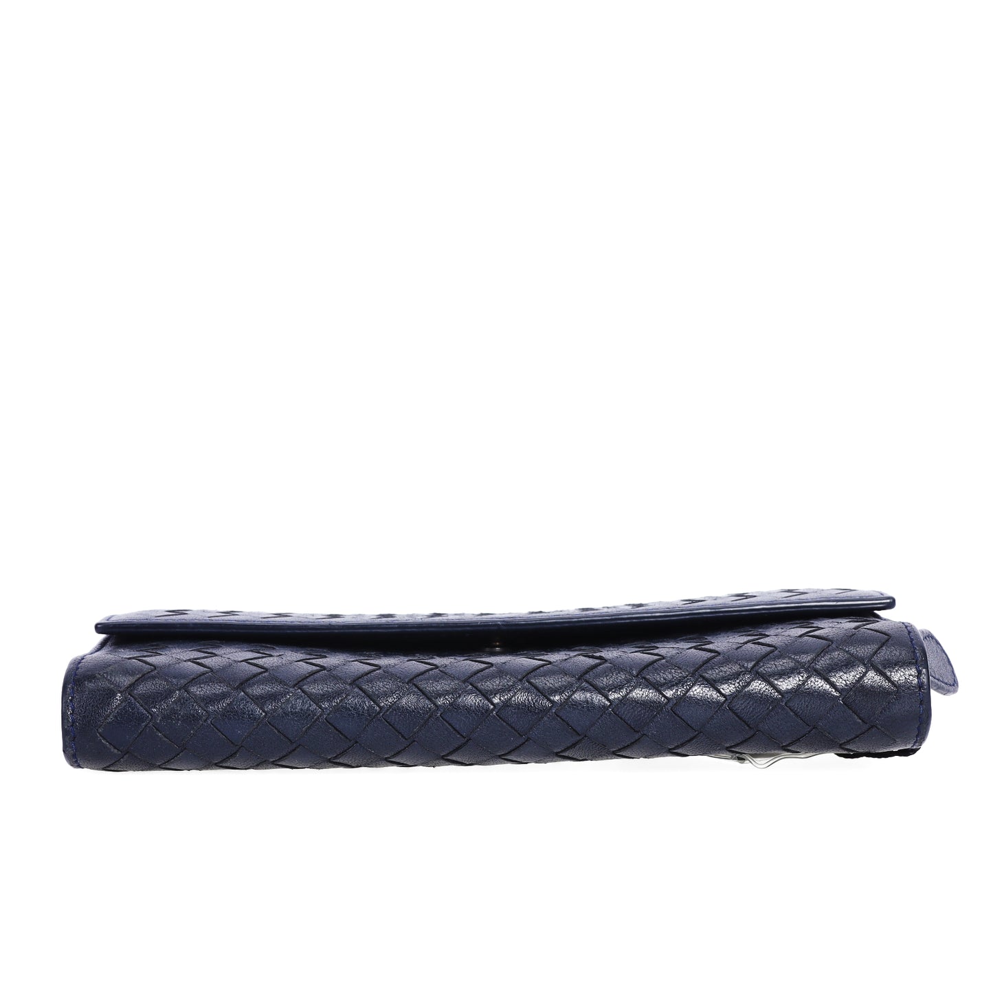 Pre-Owned Bottega Veneta Intrecciato Dark Blue Calfskin Long Wallet 27271253