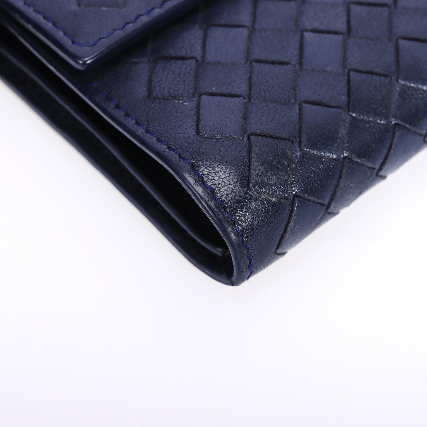 Pre-Owned Bottega Veneta Intrecciato Dark Blue Calfskin Long Wallet 27271253