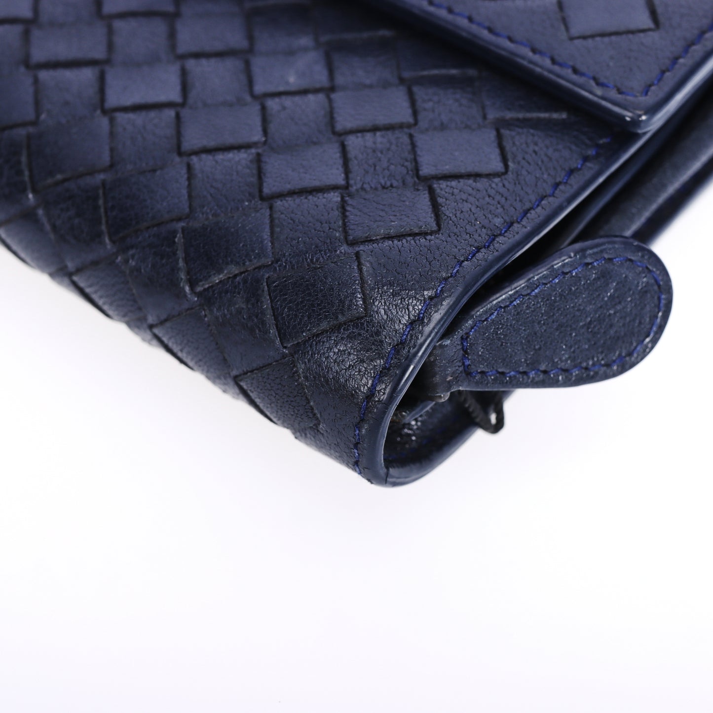 Pre-Owned Bottega Veneta Intrecciato Dark Blue Calfskin Long Wallet 27271253