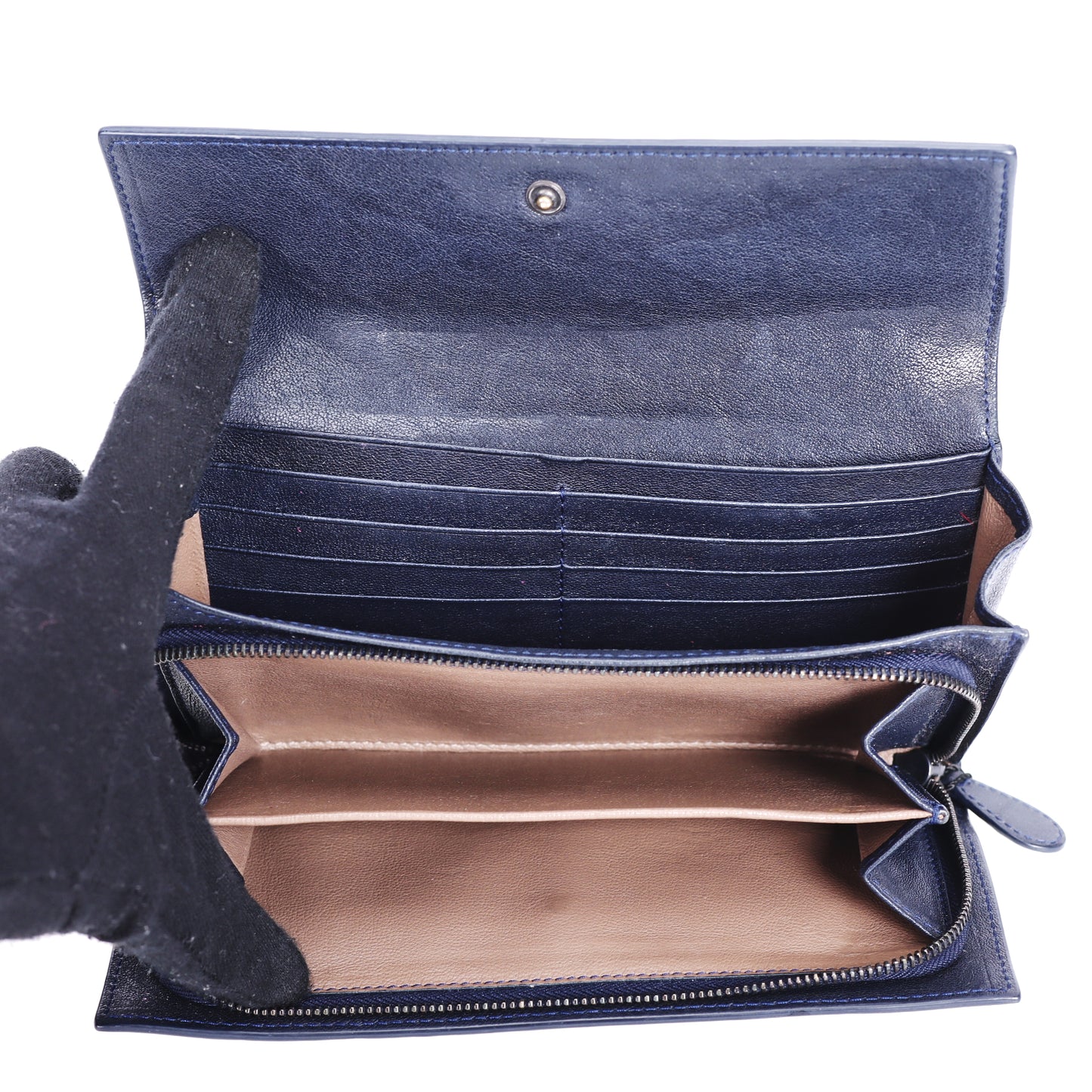 Pre-Owned Bottega Veneta Intrecciato Dark Blue Calfskin Long Wallet 27271253