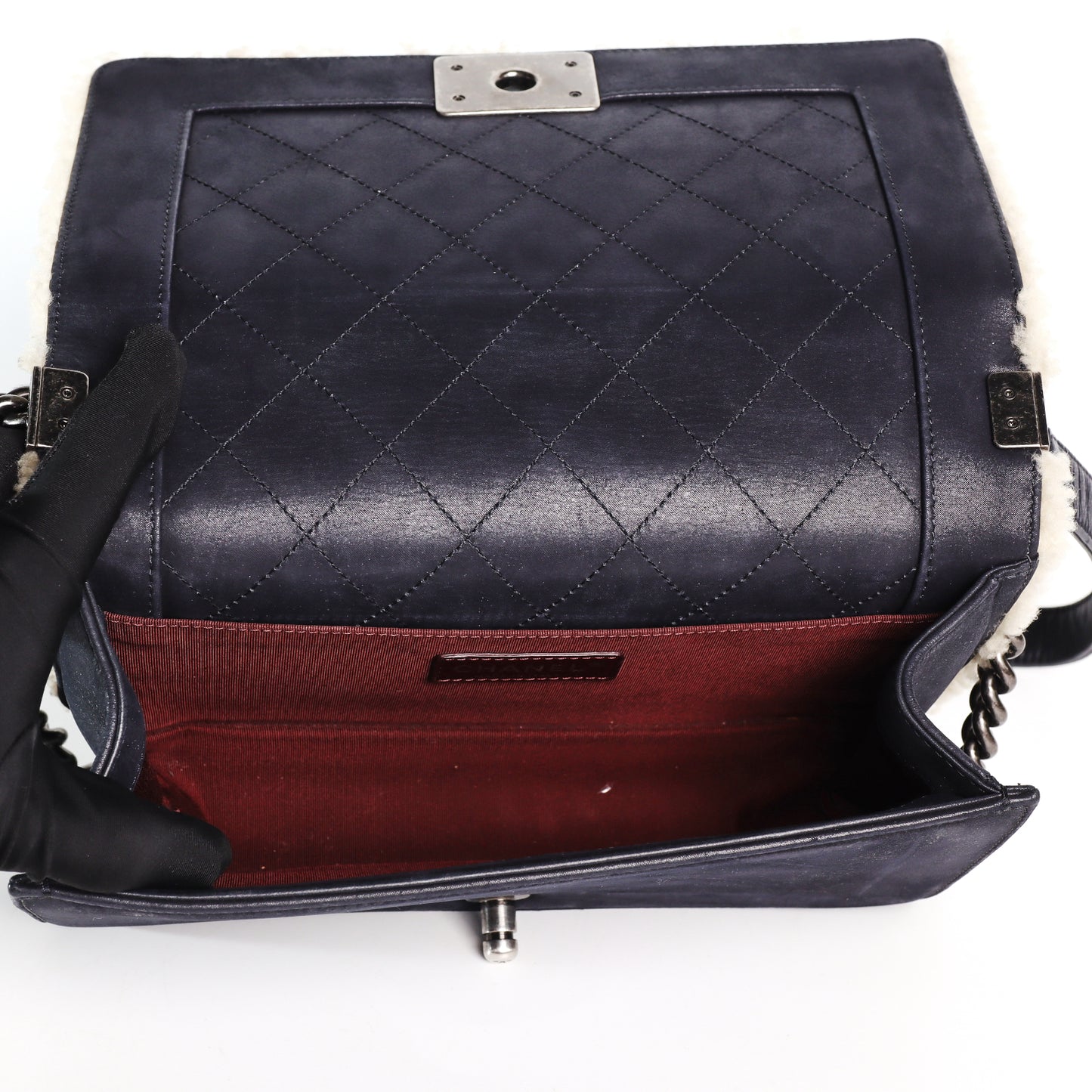 Pre-Owned Chanel  Le Boy Medium Black Wool Crossbody Bag 27742050 L