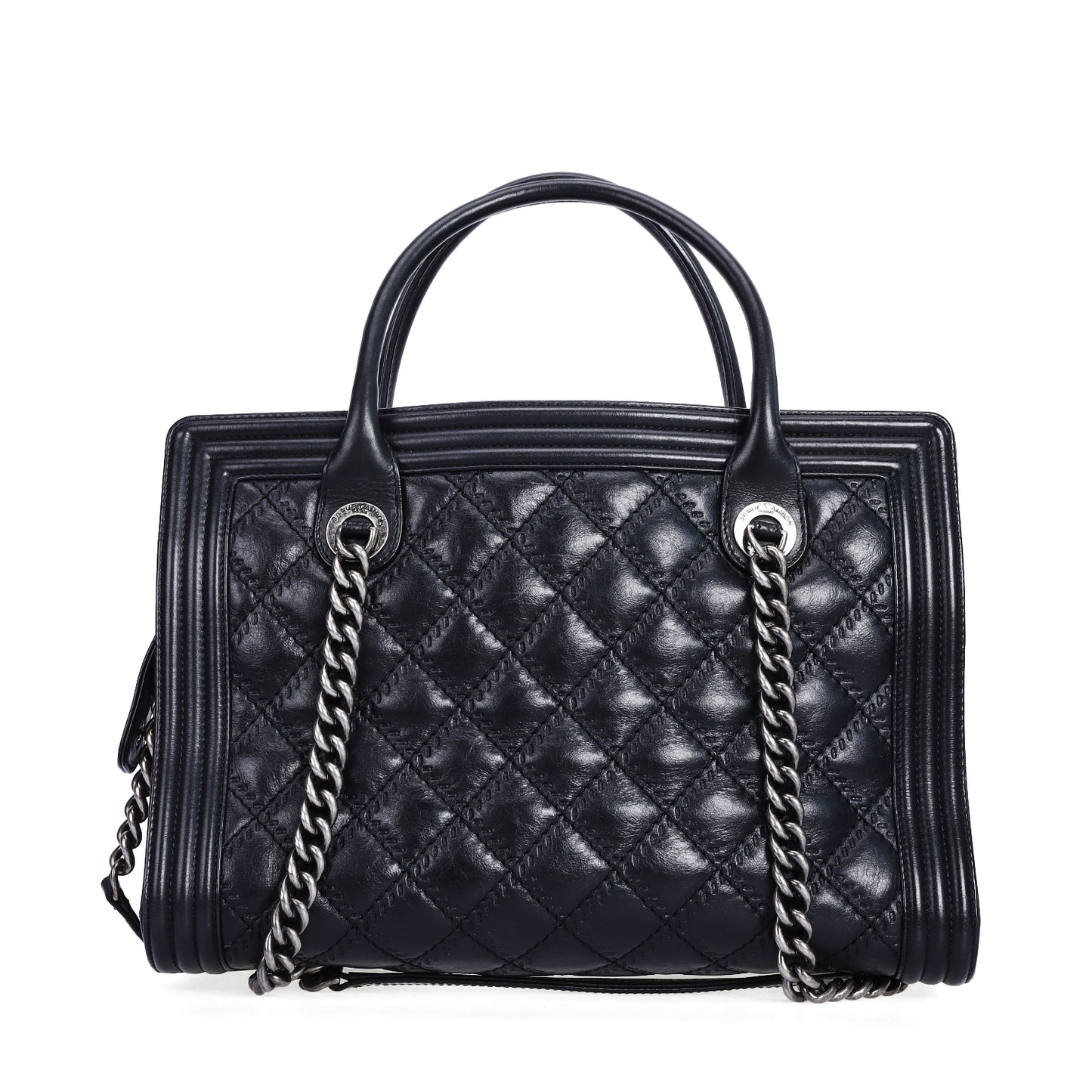 Pre-Owned Chanel Double Stitch Boy Black Quilted Calfskin Leather Shoulder Bag 28255535