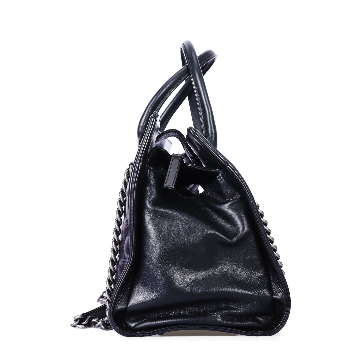 Pre-Owned Chanel Double Stitch Boy Black Quilted Calfskin Leather Shoulder Bag 28255535