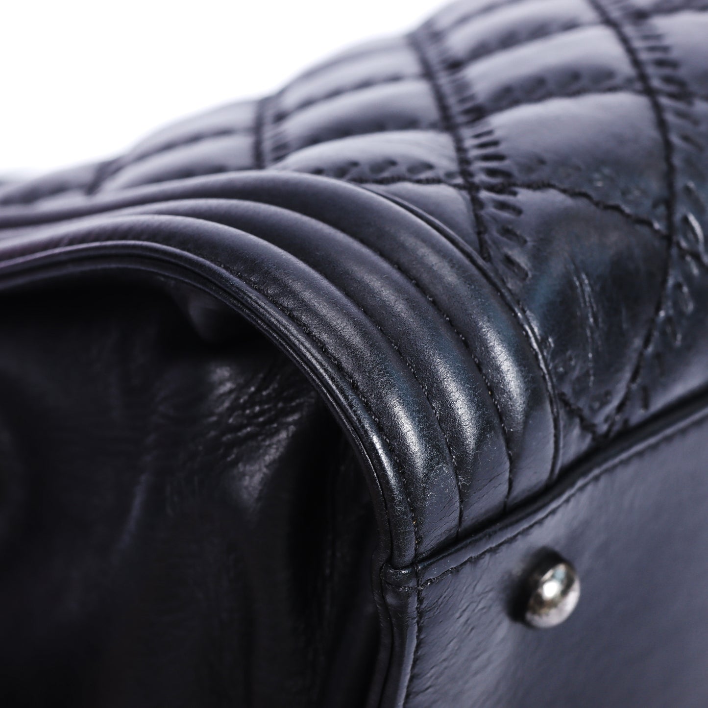 Pre-Owned Chanel Double Stitch Boy Black Quilted Calfskin Leather Shoulder Bag 28255535