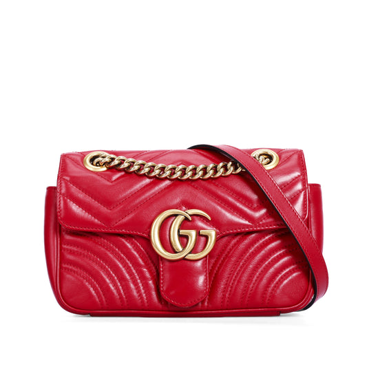 Pre-Owned Gucci GG Marmont Red Calfskin Shoulder Bag 29051589