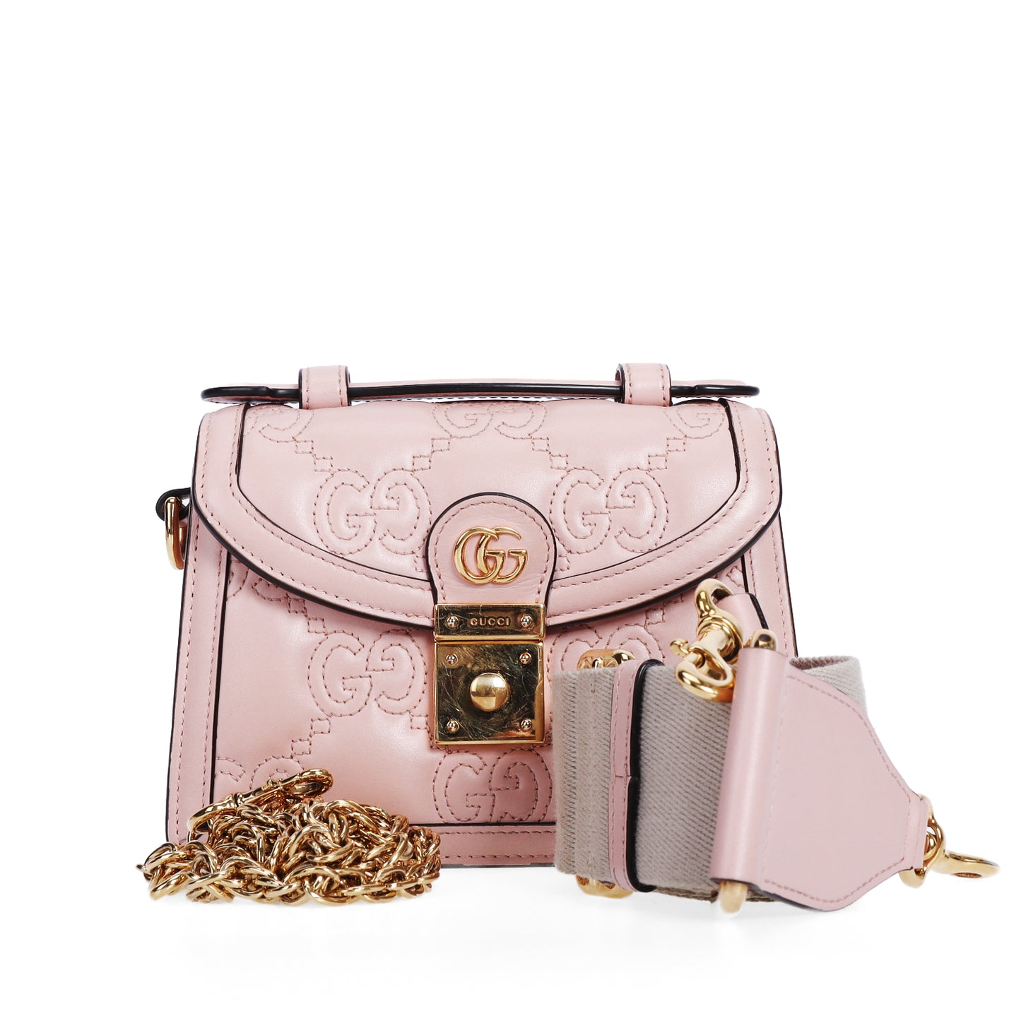 Pre-Owned Gucci  Matlase  GG Pink Quilted Calfskin Shoulder Bag 30849742 C