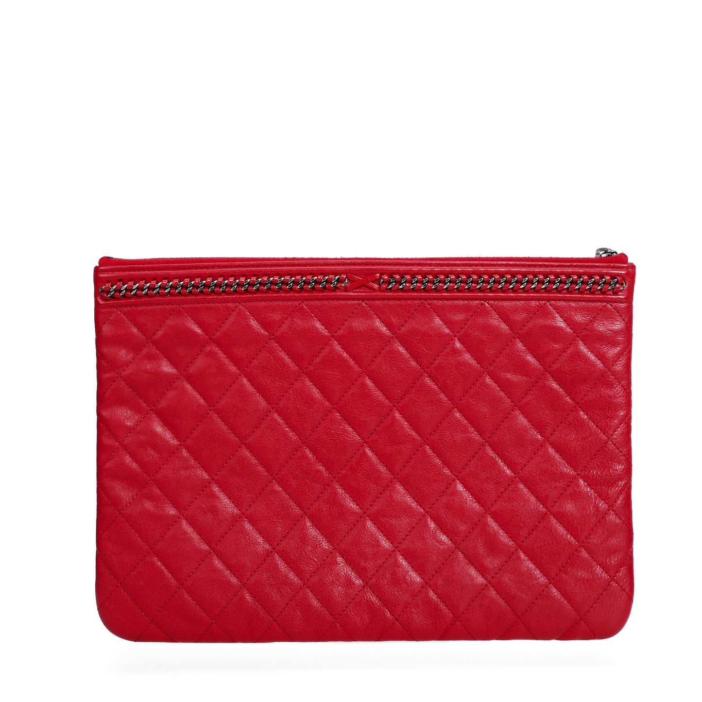 Pre-Owned Chanel Boy O Case Red Calfskin Clutch 30886202