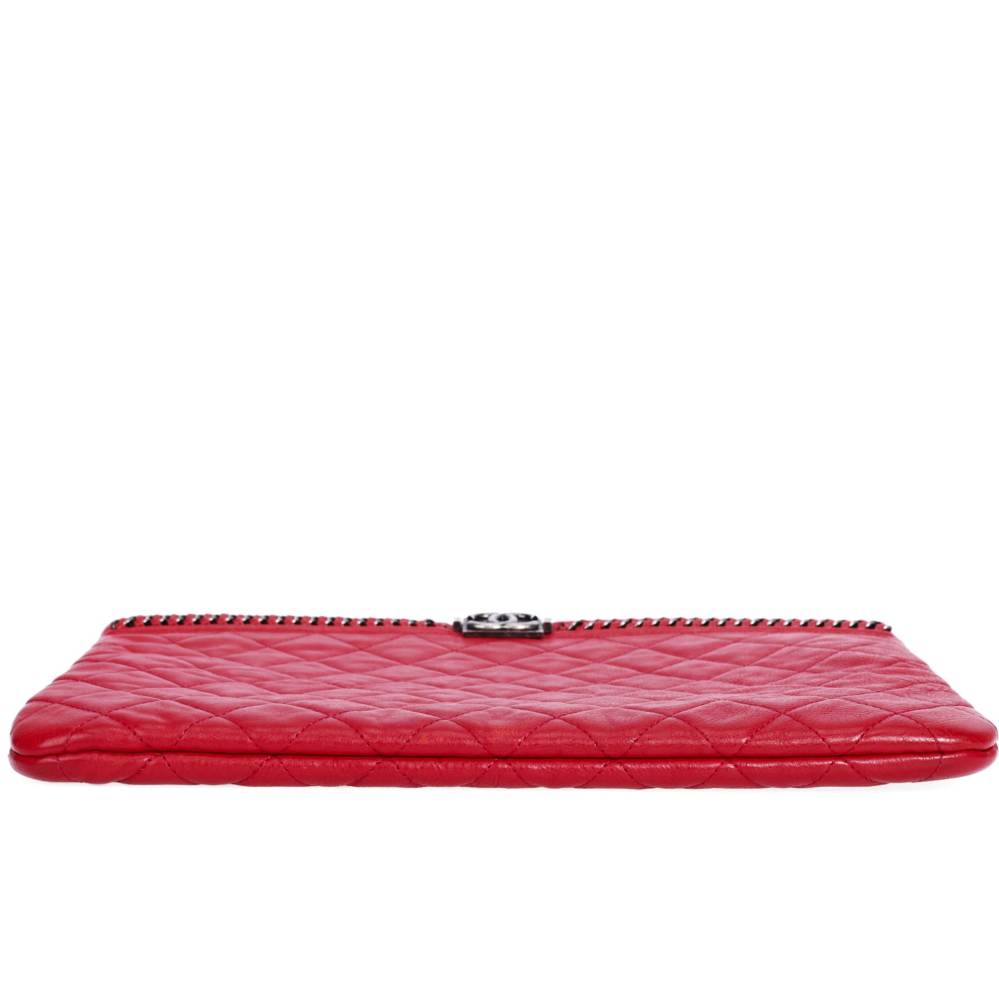 Pre-Owned Chanel Boy O Case Red Calfskin Clutch 30886202