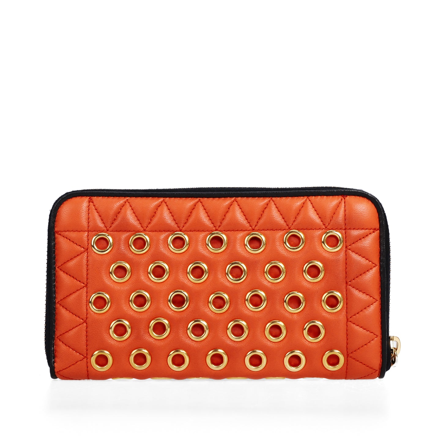 Pre-Owned Miu Miu Matelassé Orange Calfskin Studded Zip-Around Long Wallet 32091519