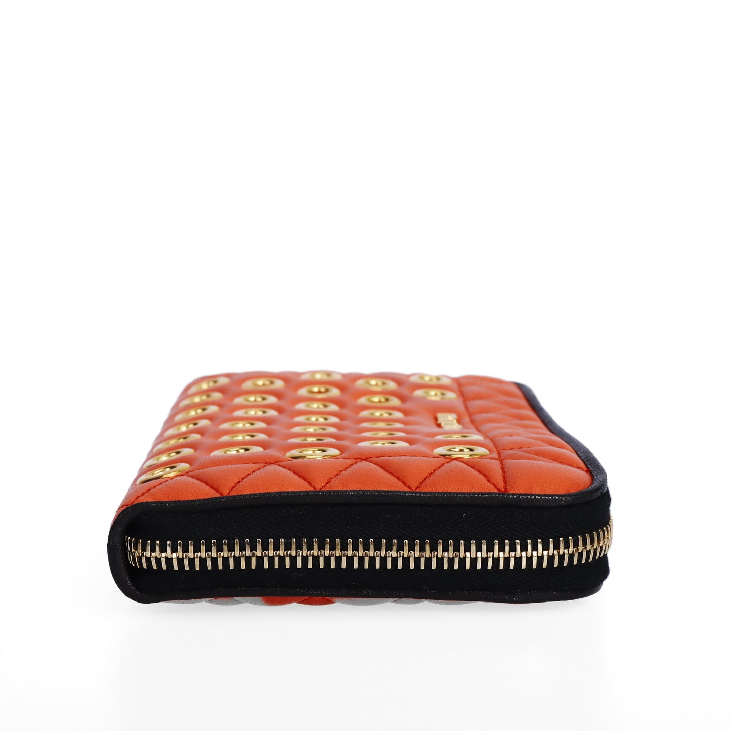 Pre-Owned Miu Miu Matelassé Orange Calfskin Studded Zip-Around Long Wallet 32091519