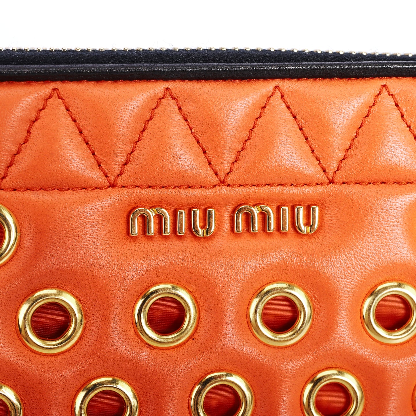 Pre-Owned Miu Miu Matelassé Orange Calfskin Studded Zip-Around Long Wallet 32091519