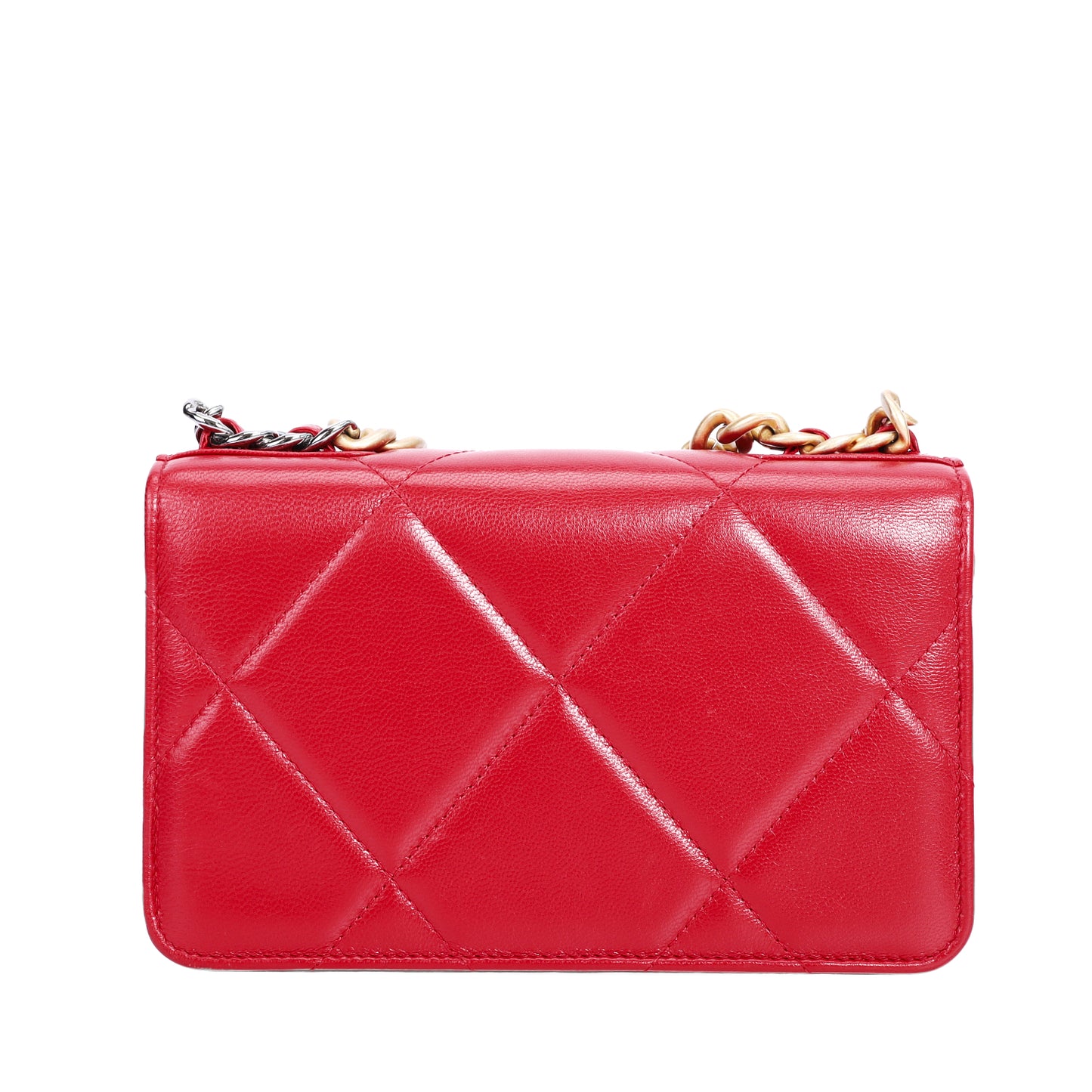 Pre-Owned Chanel 19 Red Lambskin Leather Wallet on Chain 32401891