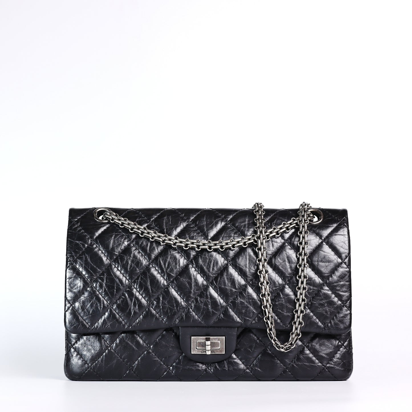 Pre-Owned Chanel 2.55 Reissue  Black Calfskin Shoulder Bag 34487178 L