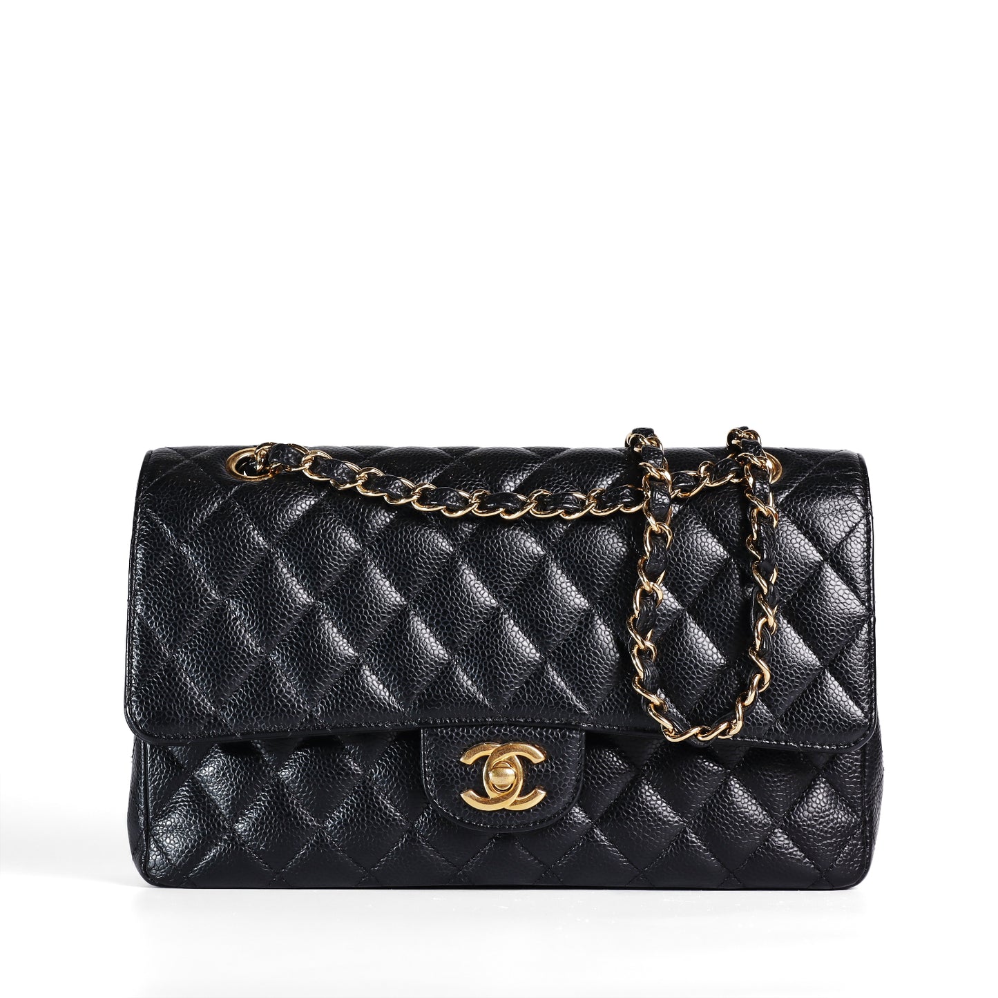 Pre-Owned Chanel Classic Flap Medium Black Quilted Calfskin Leather Crossbody Bag 37341015