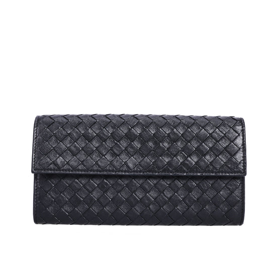 Pre-Owned Bottega Veneta Intrecciato Black Calfskin Long Wallet 37675662