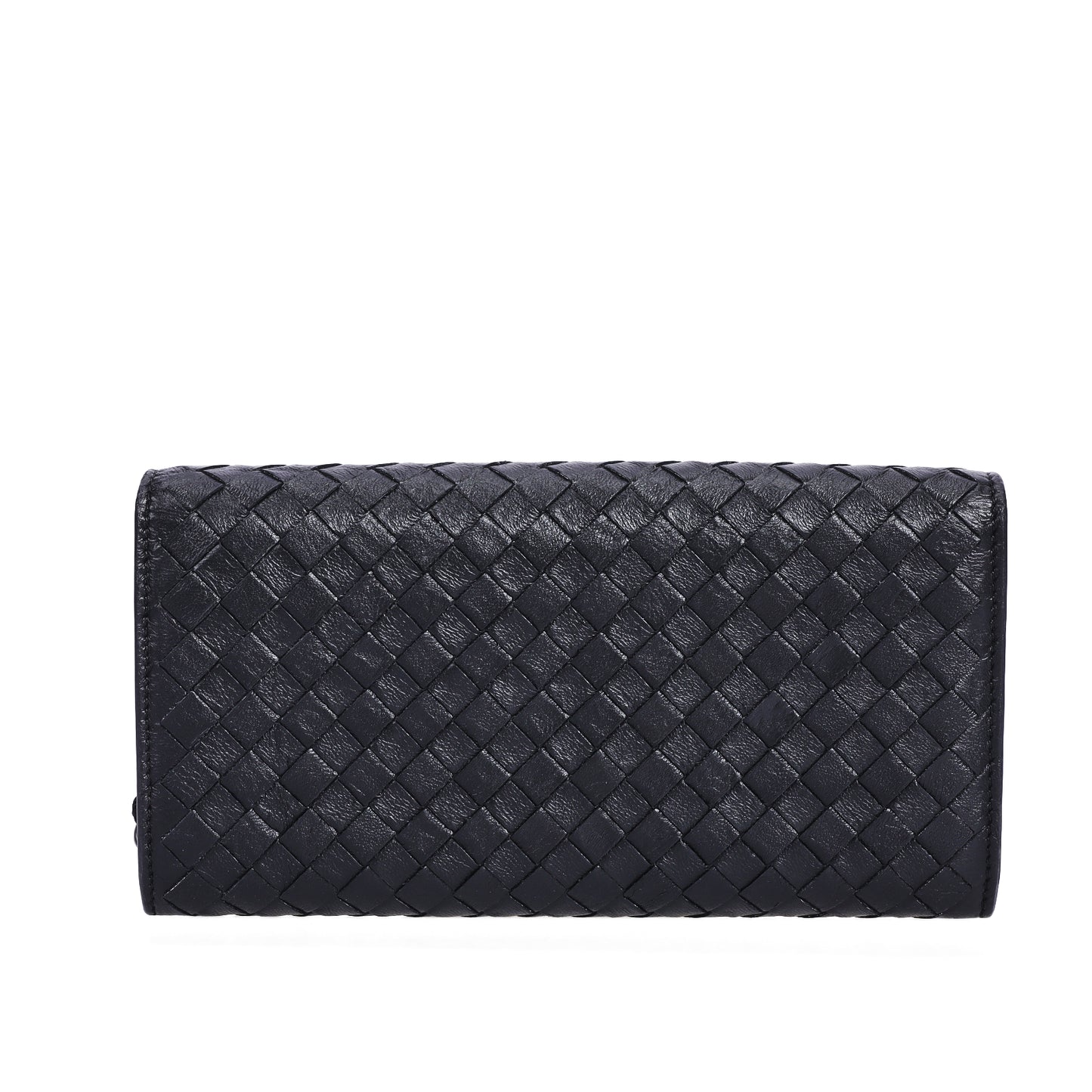 Pre-Owned Bottega Veneta Intrecciato Black Calfskin Long Wallet 37675662