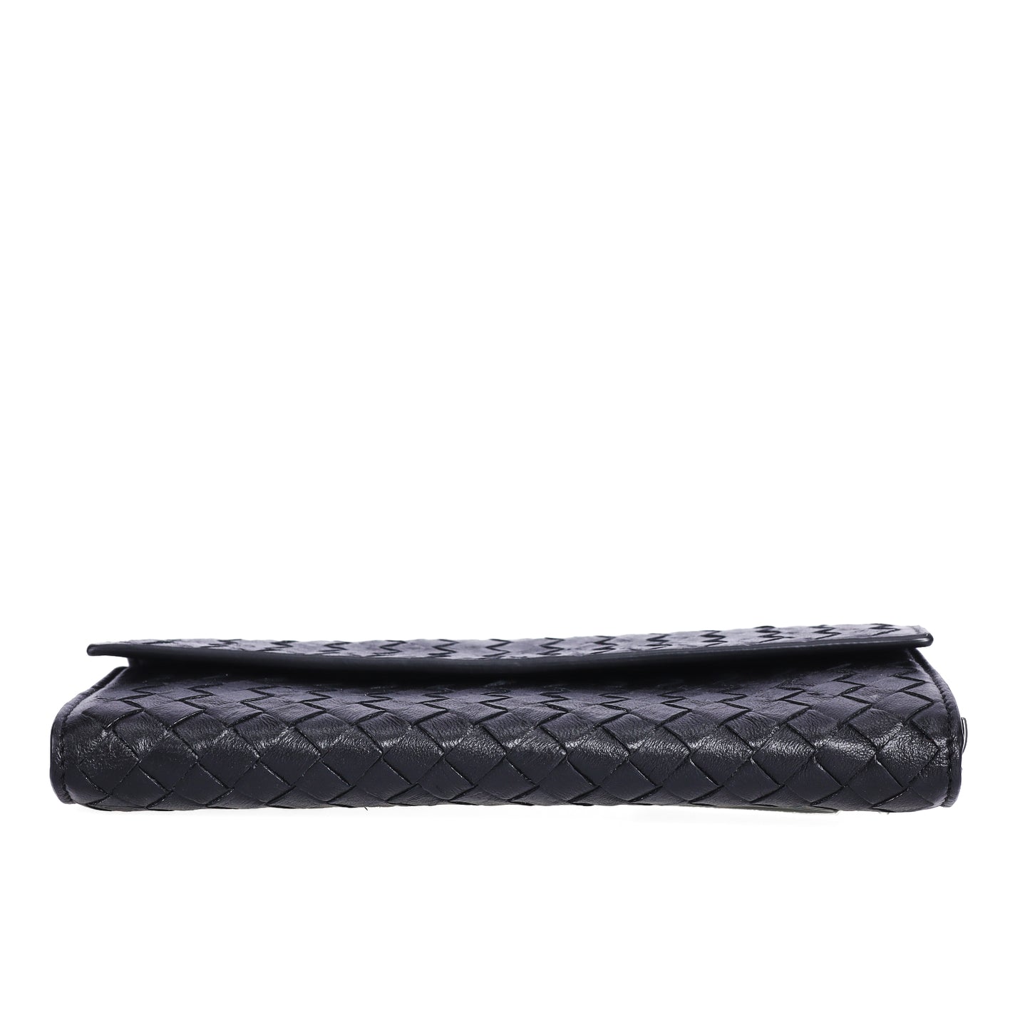Pre-Owned Bottega Veneta Intrecciato Black Calfskin Long Wallet 37675662