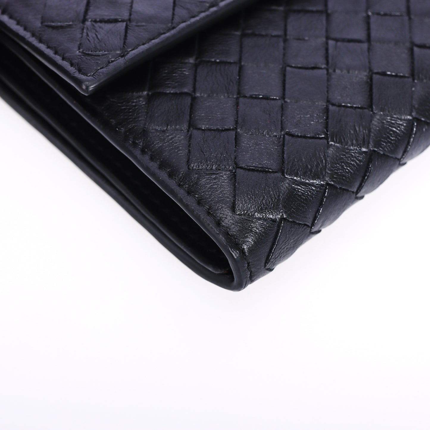 Pre-Owned Bottega Veneta Intrecciato Black Calfskin Long Wallet 37675662