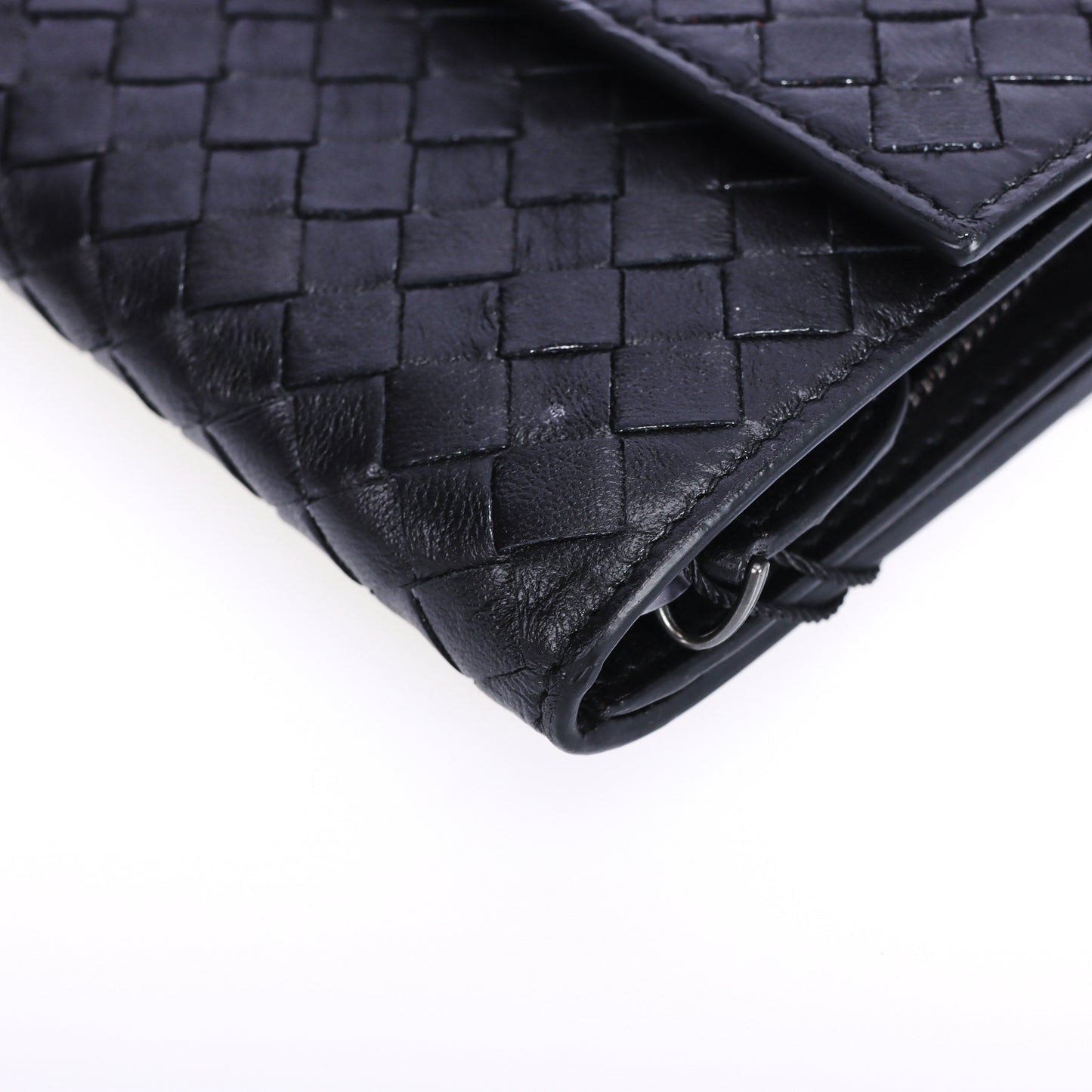 Pre-Owned Bottega Veneta Intrecciato Black Calfskin Long Wallet 37675662