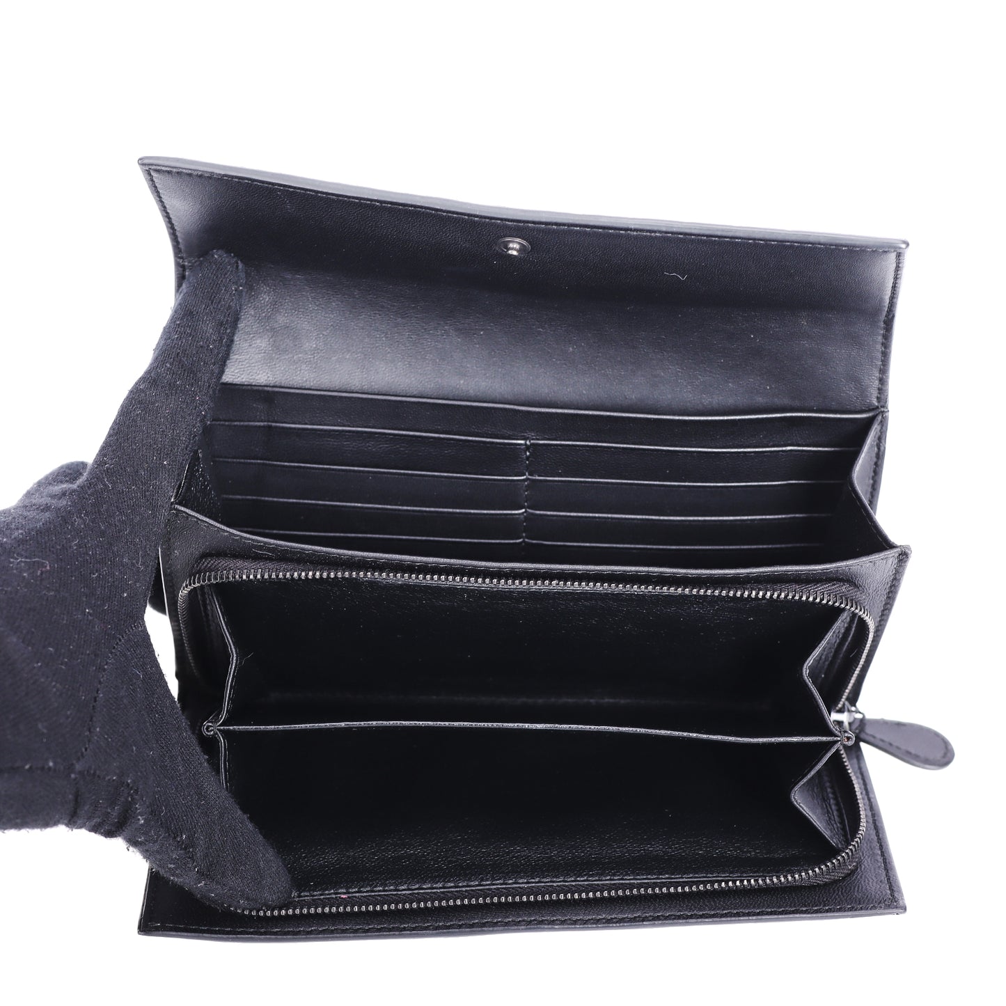 Pre-Owned Bottega Veneta Intrecciato Black Calfskin Long Wallet 37675662
