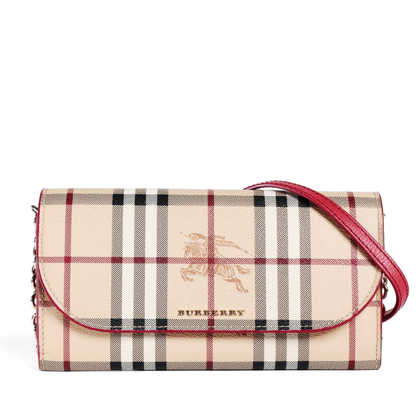 Pre-Owned Burberry Haymarket Check Leather Wallet on Chain Small Leather Goods 38052686