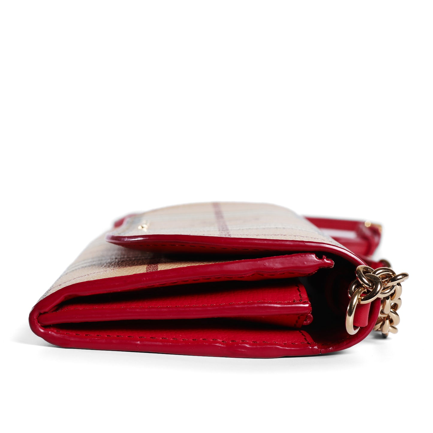 Pre-Owned Burberry Haymarket Check Leather Wallet on Chain Small Leather Goods 38052686